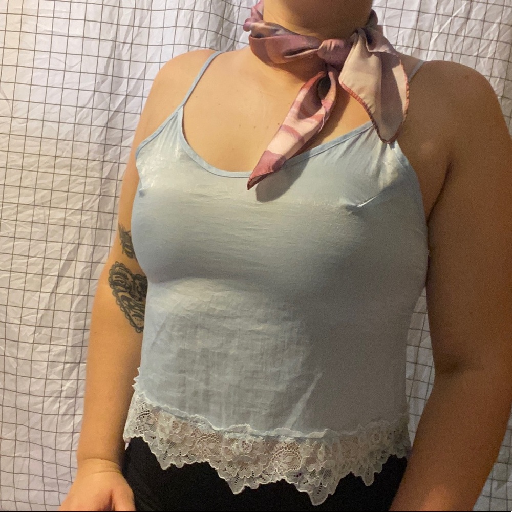 XXS baby blue lace silk crop top